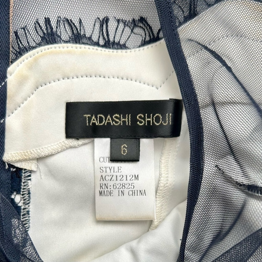 Tadashi Shoji Navy Blue and White Lace Illusion Sleeveless Cocktail Dress Size 6 - Picture 12 of 14